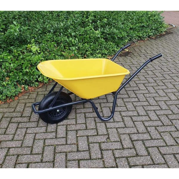 Afbeelding laden in galerijviewer, Kruiwagen kunststof gele bak 85 liter hq.