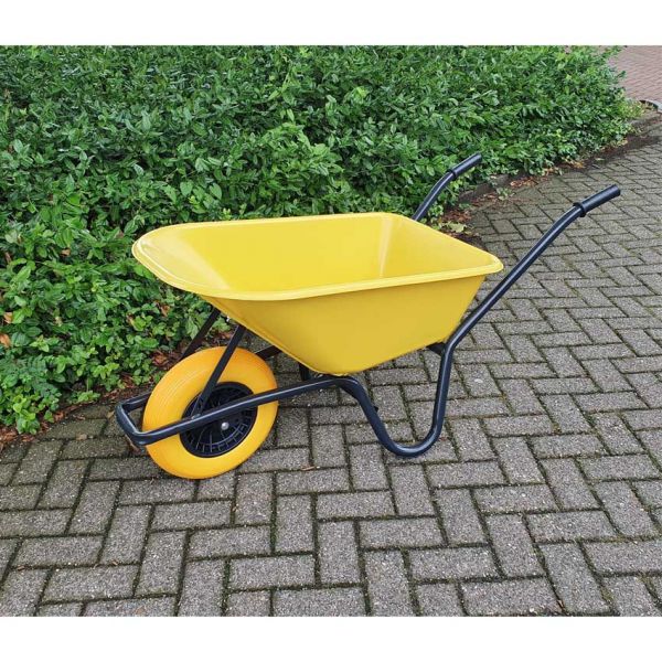 Afbeelding laden in galerijviewer, Kruiwagen kunststof gele bak 85 liter hq anti-lek
