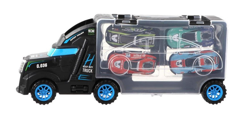 ギャラリービューアに画像をロードする, Vrachtwagen 28cm met 4 auto's 33x12x7cm