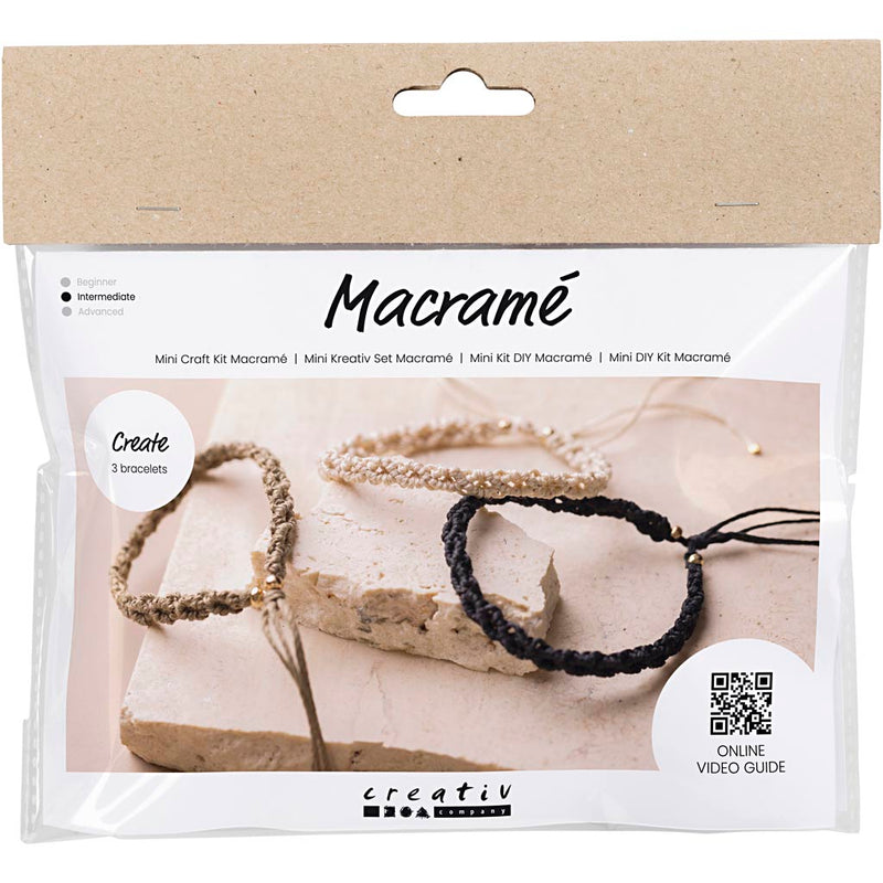 Load image into Gallery viewer, Creativ company https: www.cchobby.nl mini-hobbyset-macrame-armband-zwart-olijfbruin-zandkleur-1-doos