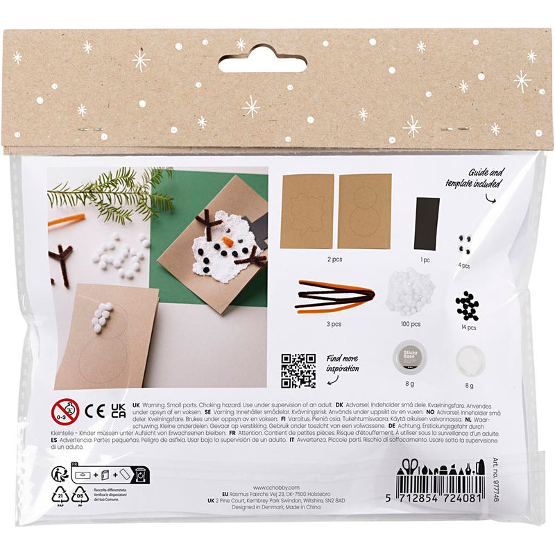 Afbeelding laden in galerijviewer, Https: www.cchobby.nl mini-hobbyset-decoratie-kerstkaarten-met-sneeuwpoppen-zwart-bruin-mid-oranje-wit-1-doos