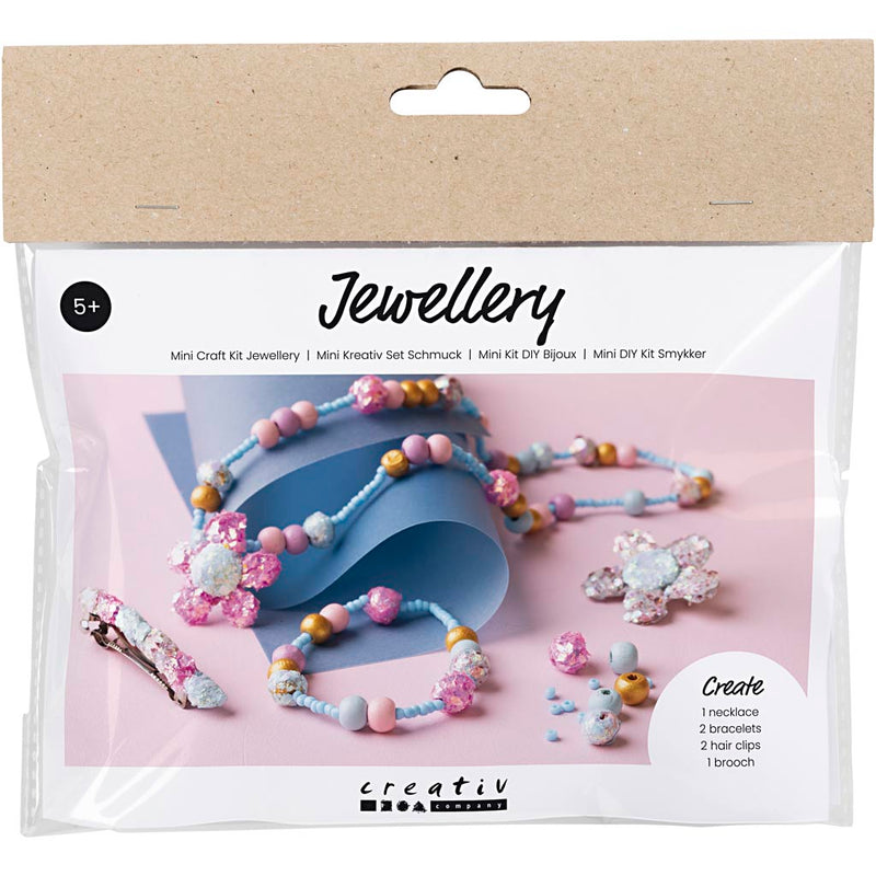 Load image into Gallery viewer, Creativ company https: www.cchobby.nl mini-hobbyset-sieraden-halsketting-armband-clips-broche-blauw-lichtblauw-pastel-roze-1-doos