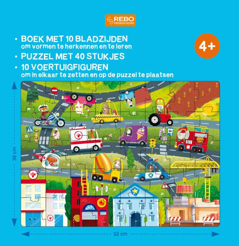 Afbeelding laden in galerijviewer, Rebo publishers voertuigen puzzel, boek + 10 figuren. 4+