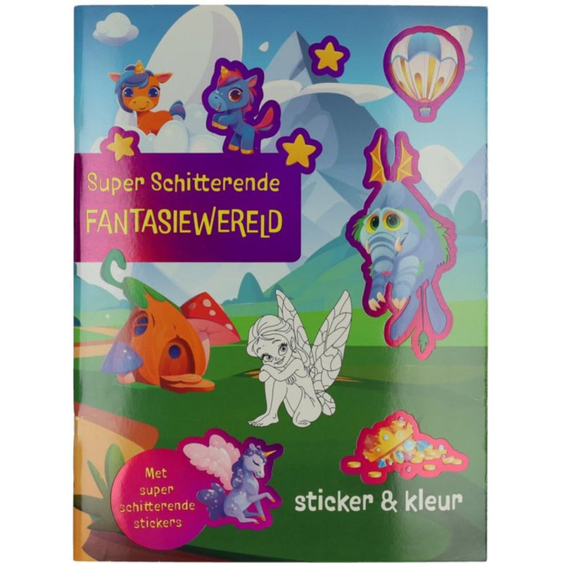 Load image into Gallery viewer, Kleur- en stickerboek fantasiewereld