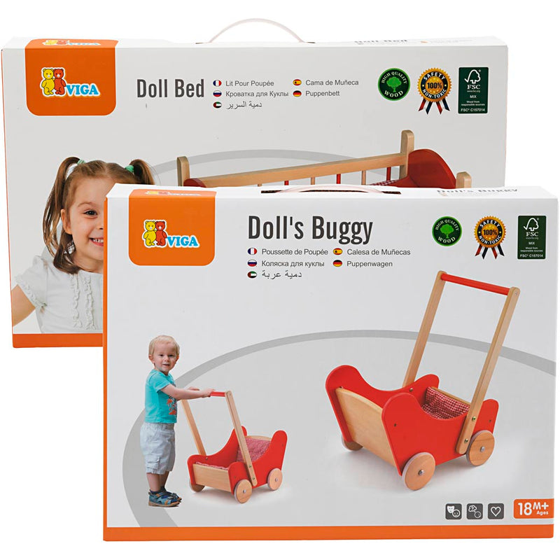 Laden Sie das Bild in Galerie -Viewer, Https: www.cchobby.nl viga-poppenbed-en-houten-poppenwagen-rood-2-onderdelen-1-set
