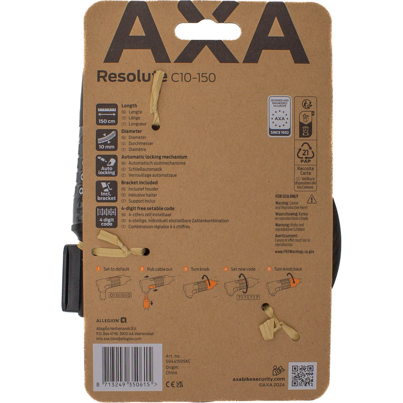 Load image into Gallery viewer, Axa kabelslot resolute c10 150 code (kaart)