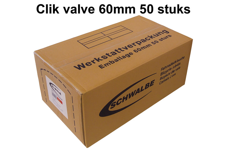 Afbeelding laden in galerijviewer, Schwalbe binnenband 23 30-622 630 scv15 click ventiel 60mm werkplaatsverpakking 50 stuks