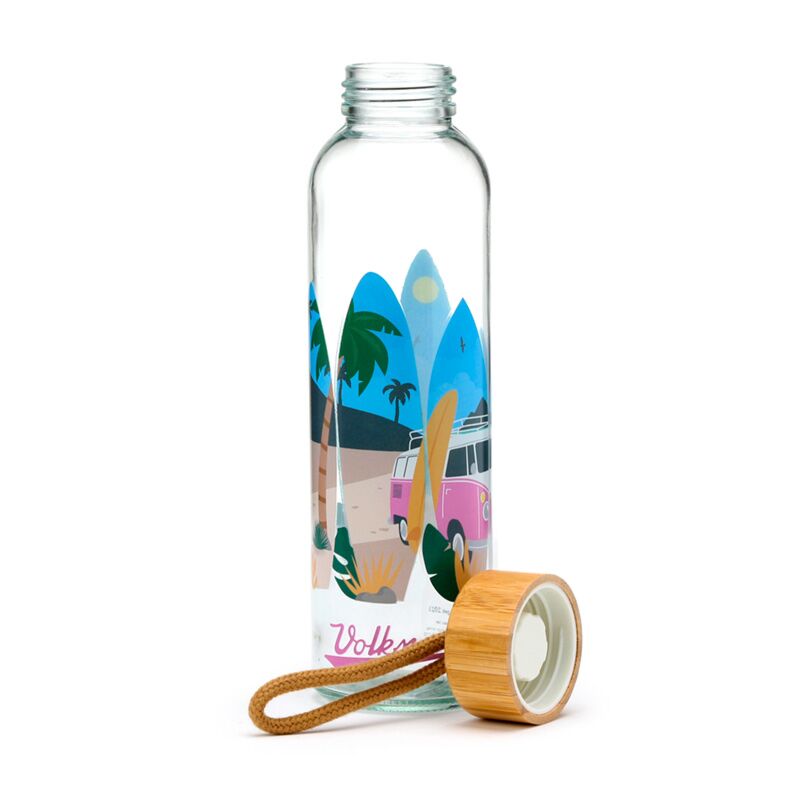 Laden Sie das Bild in Galerie -Viewer, Volkswagen busje vw t1 waves 500ml duurzame glazen waterfles bamboe deksel