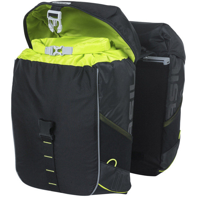 Load image into Gallery viewer, Basil dubbele fietstas miles 34 liter 13 x 26 x 35 cm (2x) - zwart lime