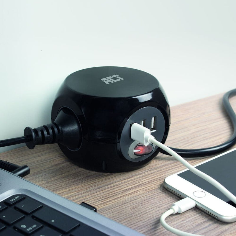 Load image into Gallery viewer, Act vierkante stekkerdoos (pdu) met 3 sockets type f 1,5m