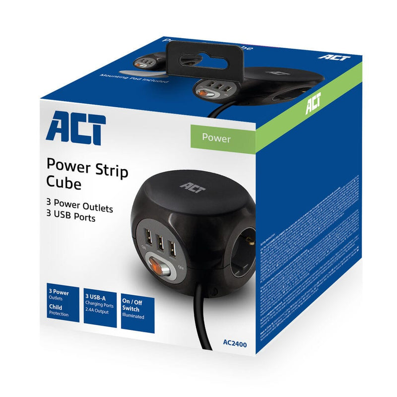 Load image into Gallery viewer, Act vierkante stekkerdoos (pdu) met 3 sockets type f 1,5m