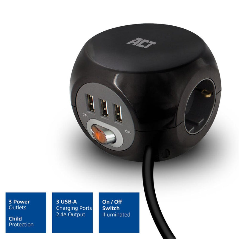 Load image into Gallery viewer, Act vierkante stekkerdoos (pdu) met 3 sockets type f 1,5m