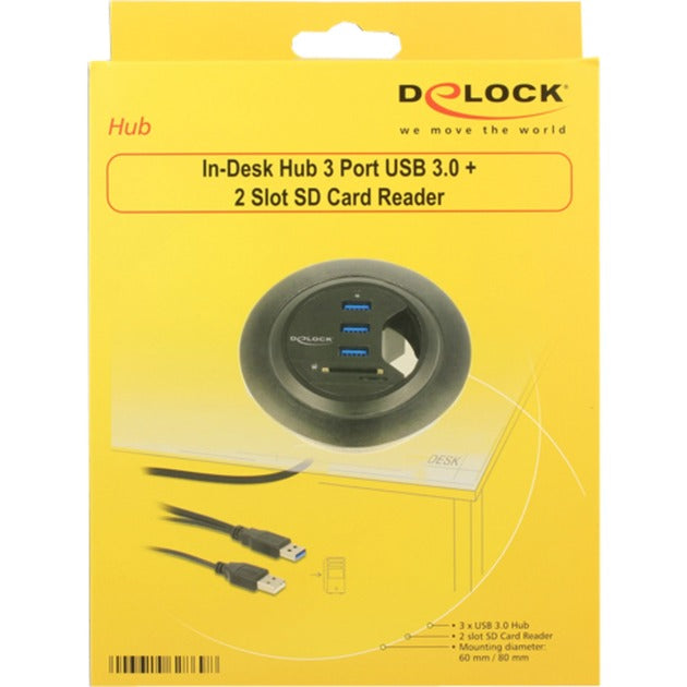Load image into Gallery viewer, DeLOCK In-Desk Hub 3 Port USB 3.0 + 2 Slot SD Card Reader