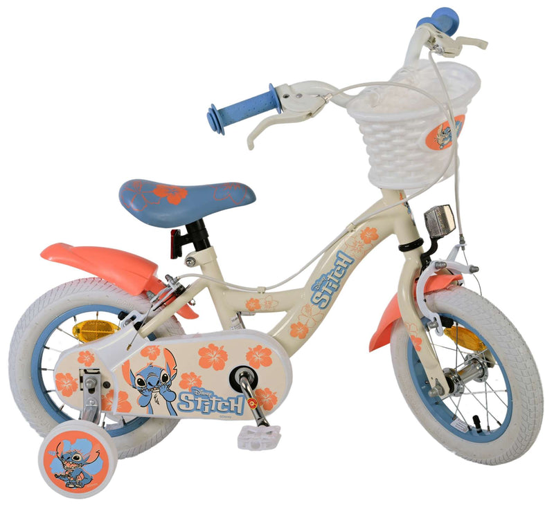 Load image into Gallery viewer, Stich disney stitch kinderfiets - meisjes - 12 inch - twee handremmen - crème koraal blauw