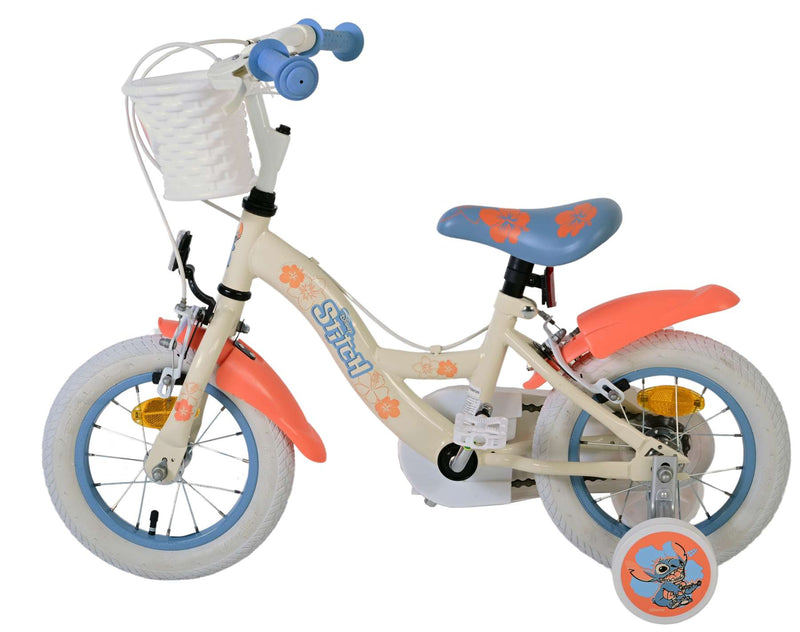 Load image into Gallery viewer, Stich disney stitch kinderfiets - meisjes - 12 inch - twee handremmen - crème koraal blauw