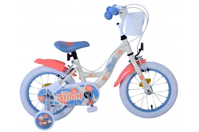 Load image into Gallery viewer, Stitch disney kinderfiets - meisjes - 14 inch - crème koraal blauw - twee handremmen