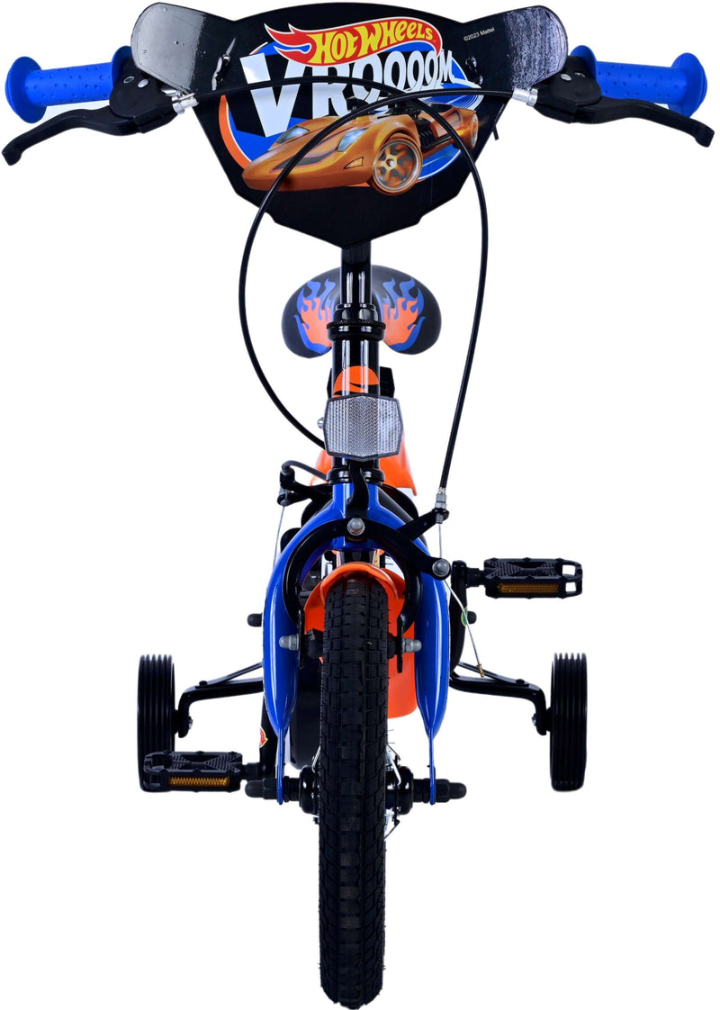 Afbeelding laden in galerijviewer, Volare hot wheels kinderfiets - jongens - 12 inch - zwart oranje blauw - twee handremmen