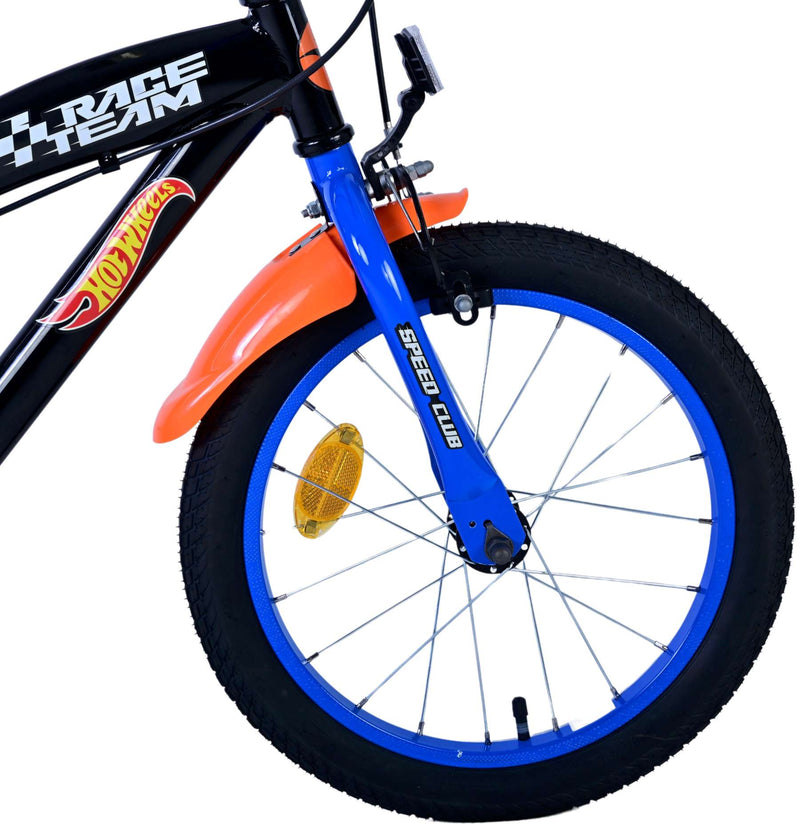 Load image into Gallery viewer, Hot wheels kinderfiets - jongens - 16 inch - zwart oranje blauw - twee handremmen