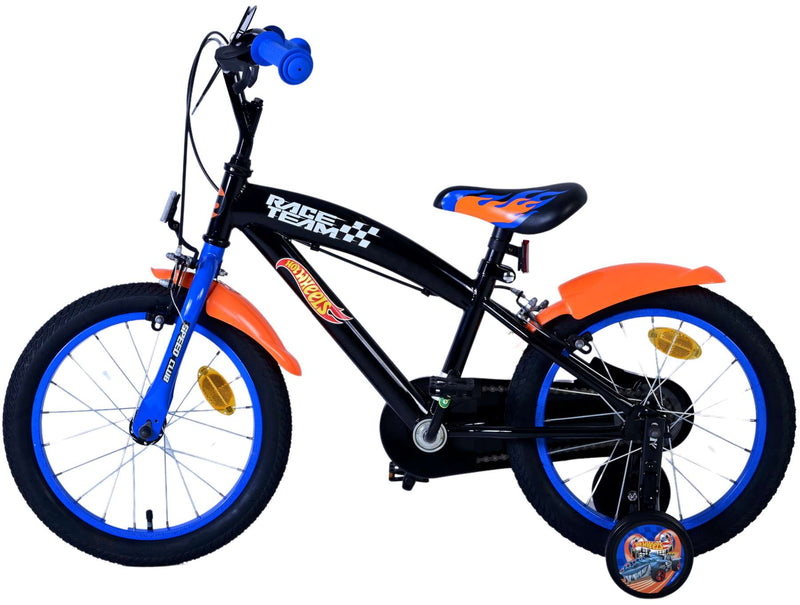 Load image into Gallery viewer, Hot wheels kinderfiets - jongens - 16 inch - zwart oranje blauw - twee handremmen