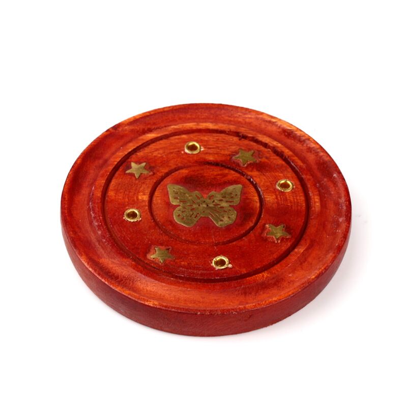 Cargue la imagen en el visor de la galería, Mango hout ronde wierookhouder vlinder inleg