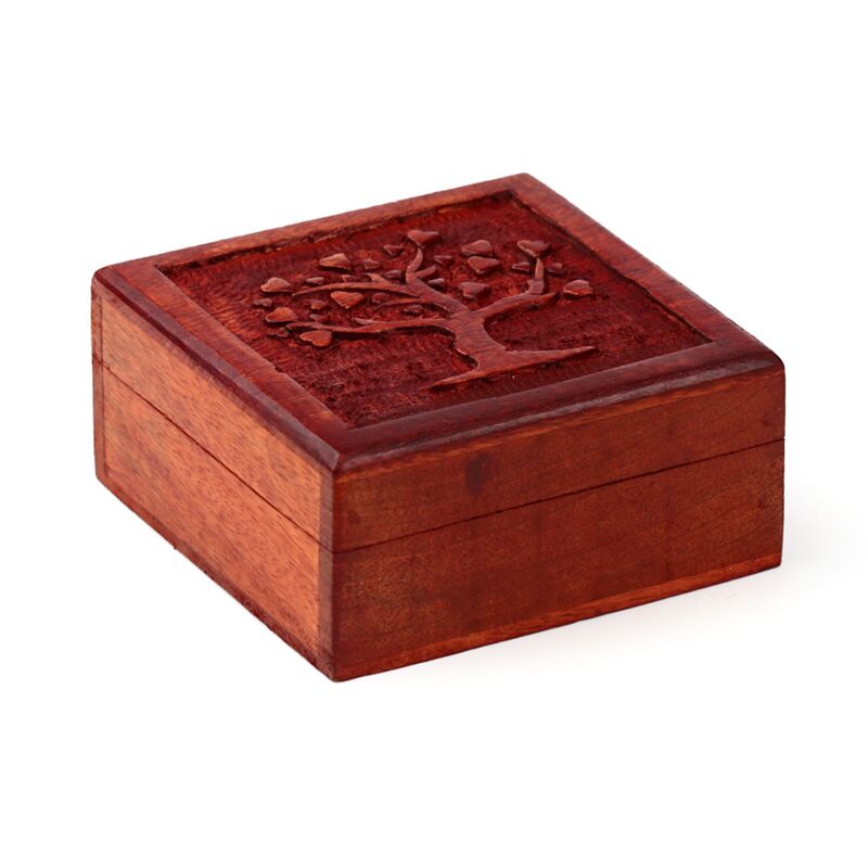 Laden Sie das Bild in Galerie -Viewer, Mango hout gesneden tree of life opbergdoosje