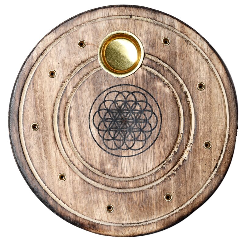 Chargez l'image dans la visionneuse de la galerie, Mango hout ronde flower of life wierookhouder