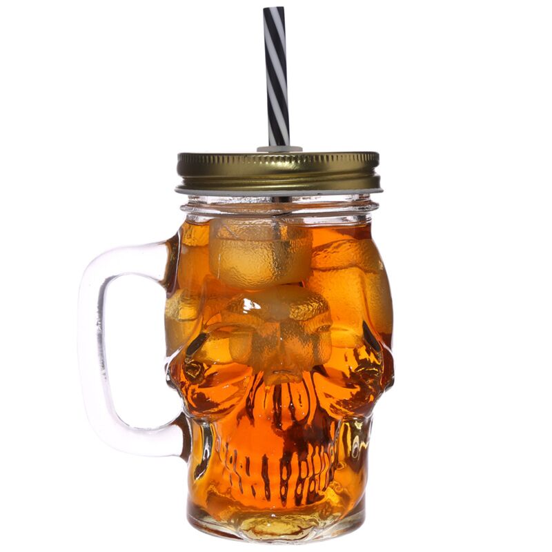 Cargue la imagen en el visor de la galería, Schedelvormige mason jar glazen drinkbeker met rietje en dekel
