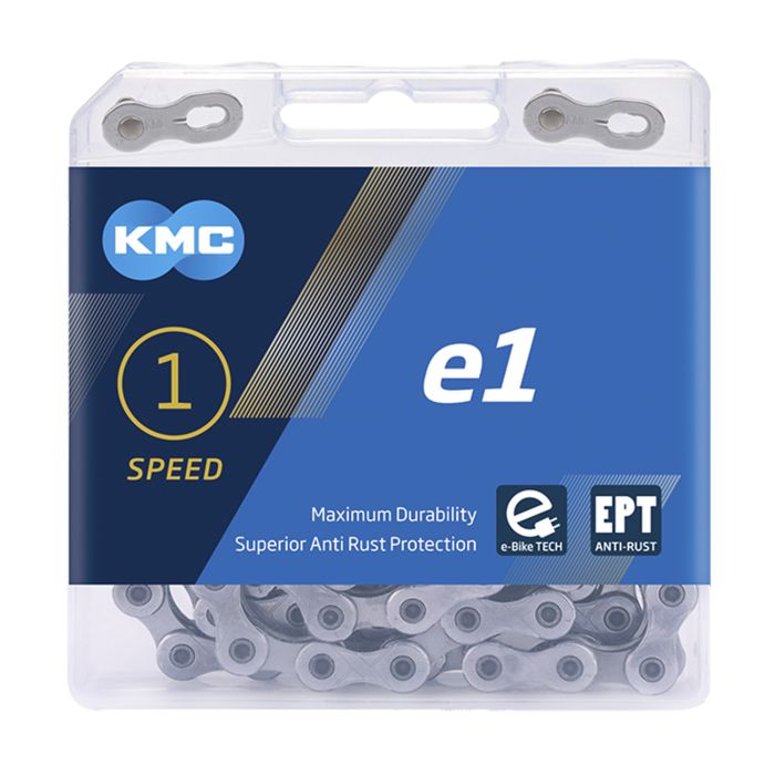 Load image into Gallery viewer, KMC Fietsketting E1 EPT 110 schakels, 1 2 X 3 32, Zilver, 306g