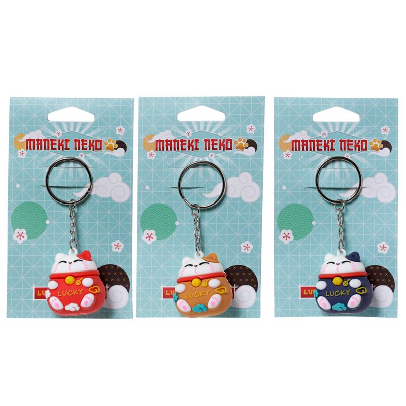 Cargue la imagen en el visor de la galería, Maneki neko gelukskat 3d pvc sleutelhanger