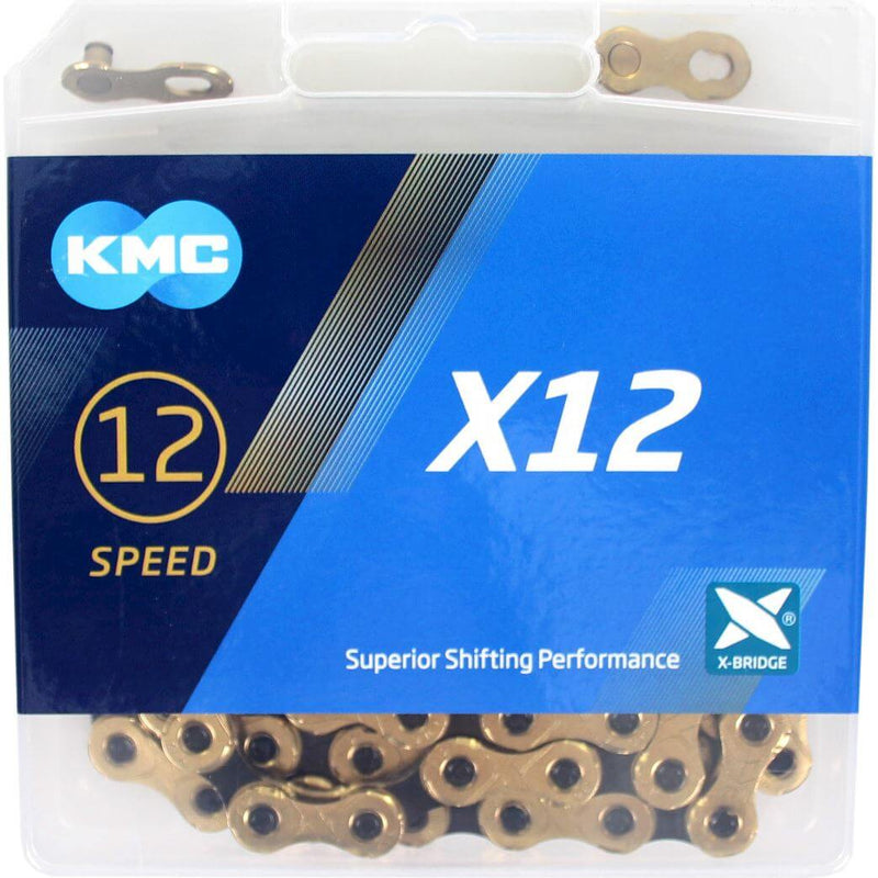 Load image into Gallery viewer, KMC Fietsketting X12 Ti-N Goud Zwart 126 Schakels