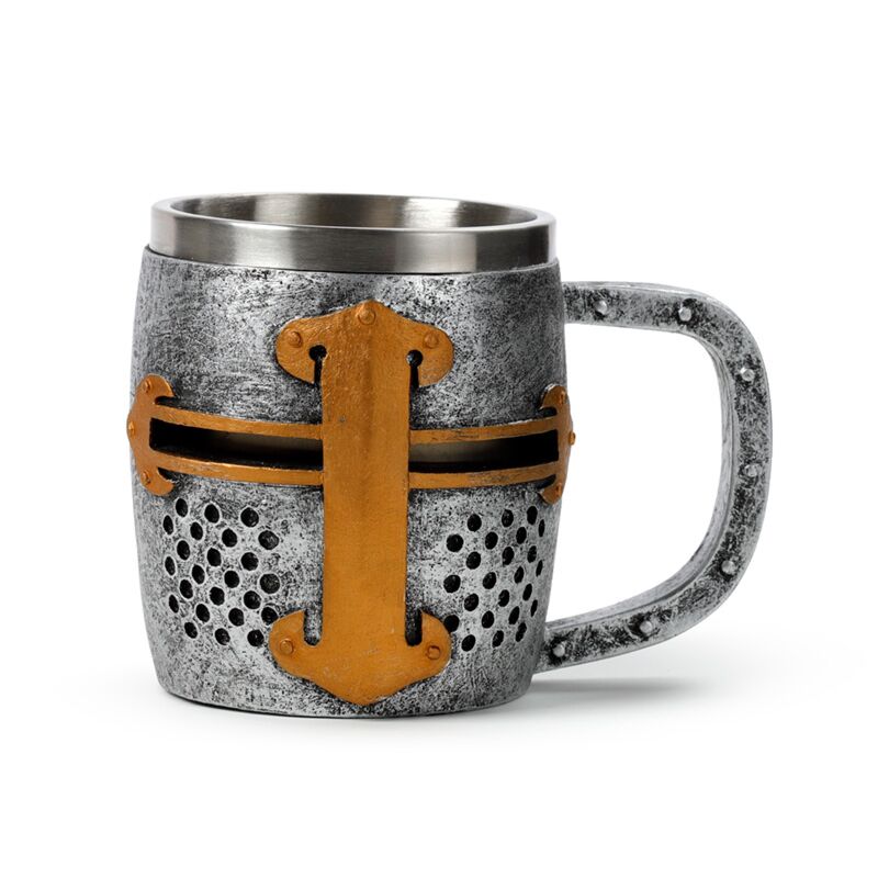 Cargue la imagen en el visor de la galería, Decoratieve middeleeuwse ridder zilver- en goudkleur helm bierpul