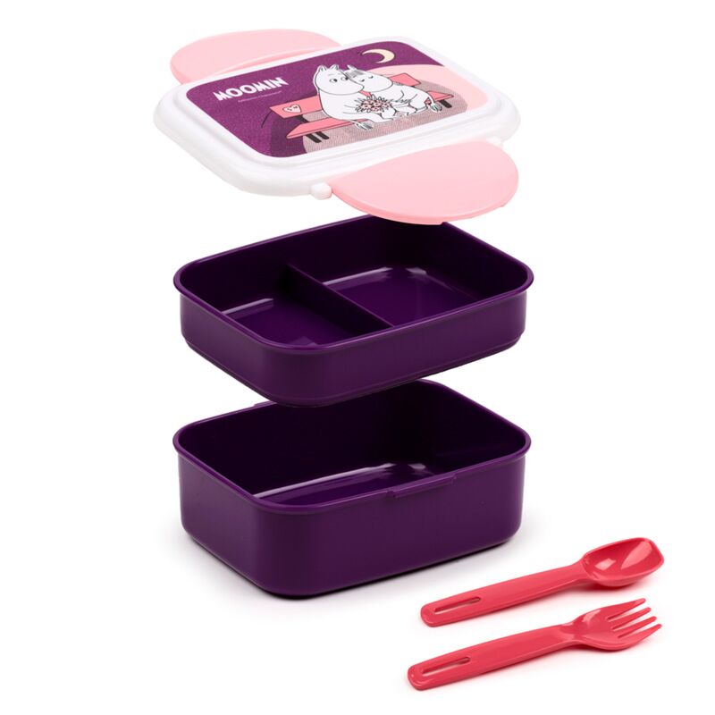 Load image into Gallery viewer, Union moomin paars clip bento box lunchtrommel met bestek