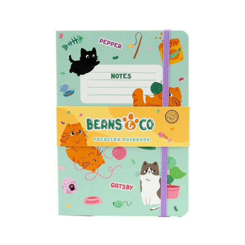 Cargue la imagen en el visor de la galería, Beans co katten gerecycled a5 gelinieerd notitieboekje