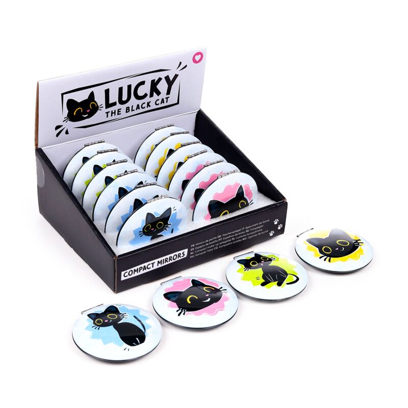 Cargue la imagen en el visor de la galería, Lucky de zwarte kat compact make up spiegeltje