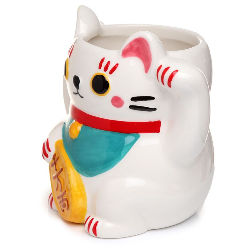 Laden Sie das Bild in Galerie -Viewer, Witte maneki neko gelukskat gevormde keramiek mok