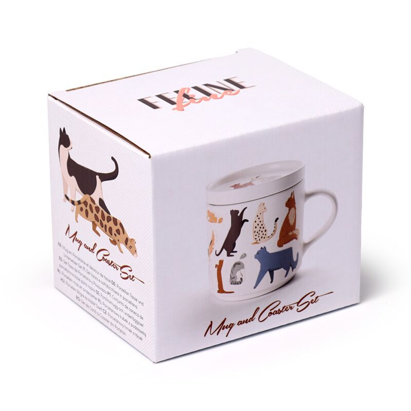 Cargue la imagen en el visor de la galería, Feline fine katten (nieuws) porselein mok met onderzetterdeksel set