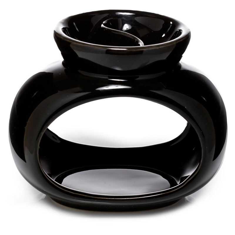 Load image into Gallery viewer, Zwarte ovale dubbele schaal keramiek olie- en wax geurbrander