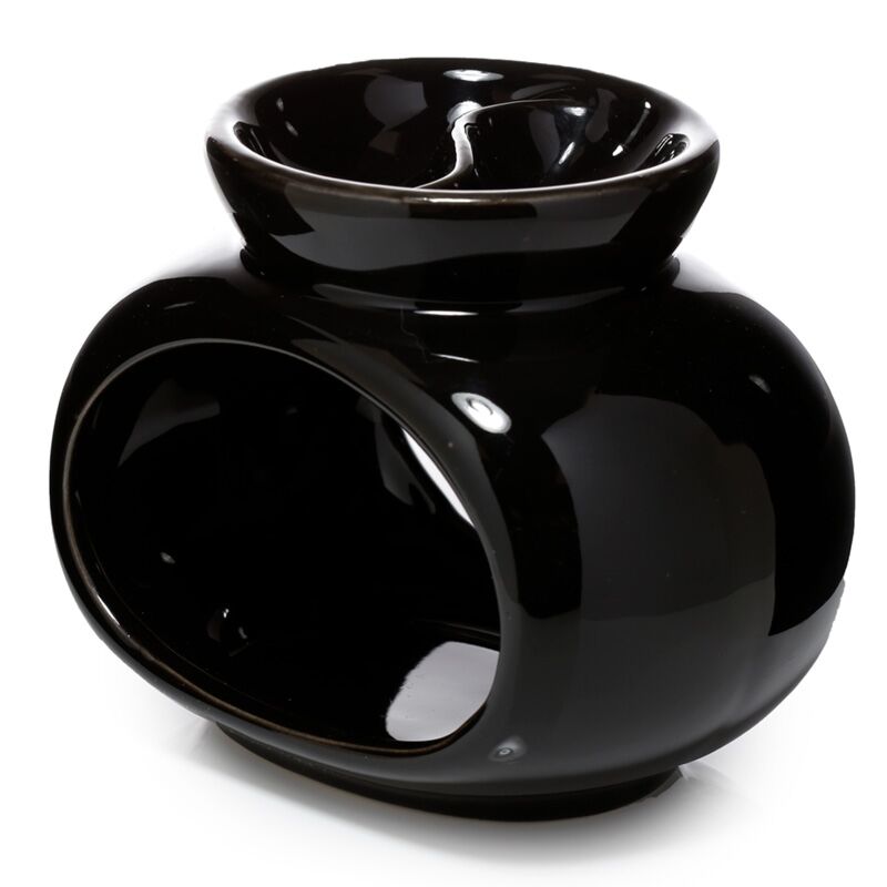 Load image into Gallery viewer, Zwarte ovale dubbele schaal keramiek olie- en wax geurbrander