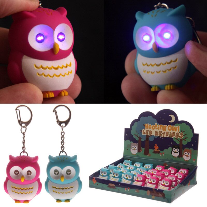 ギャラリービューアに画像をロードする, Roze blauw oplichtende roepende uil sleutelhouder