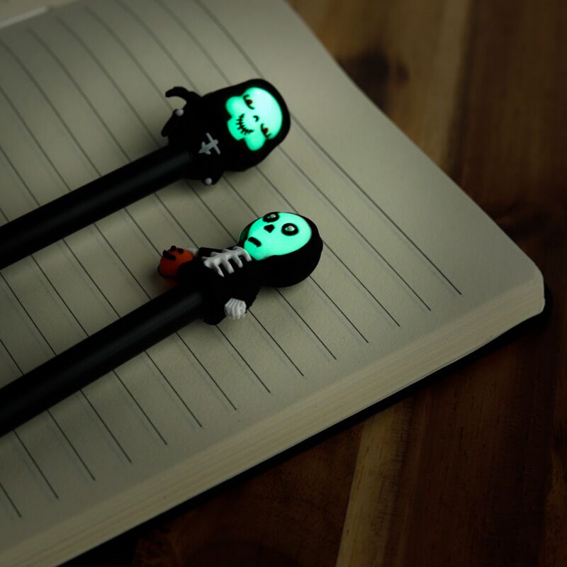 Cargue la imagen en el visor de la galería, Glow in the dark spoken skeletten fijnschrijver pen - zwart