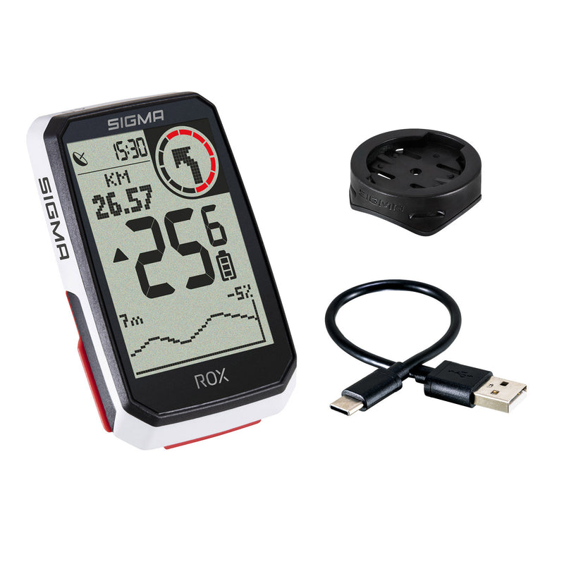 Load image into Gallery viewer, Sigma rox 4.0 gps zw wit standaard stuurhouder + usb-c oplaadkabel
