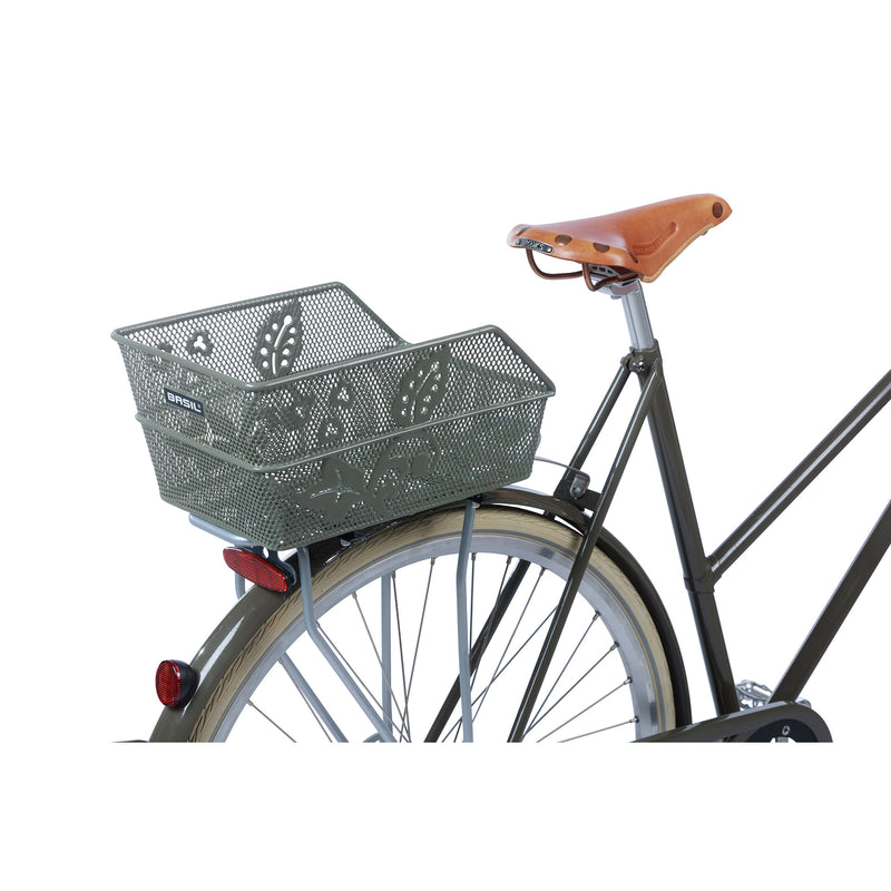 Load image into Gallery viewer, Basil Cento Flower S - fietsmand - achterop - olive green