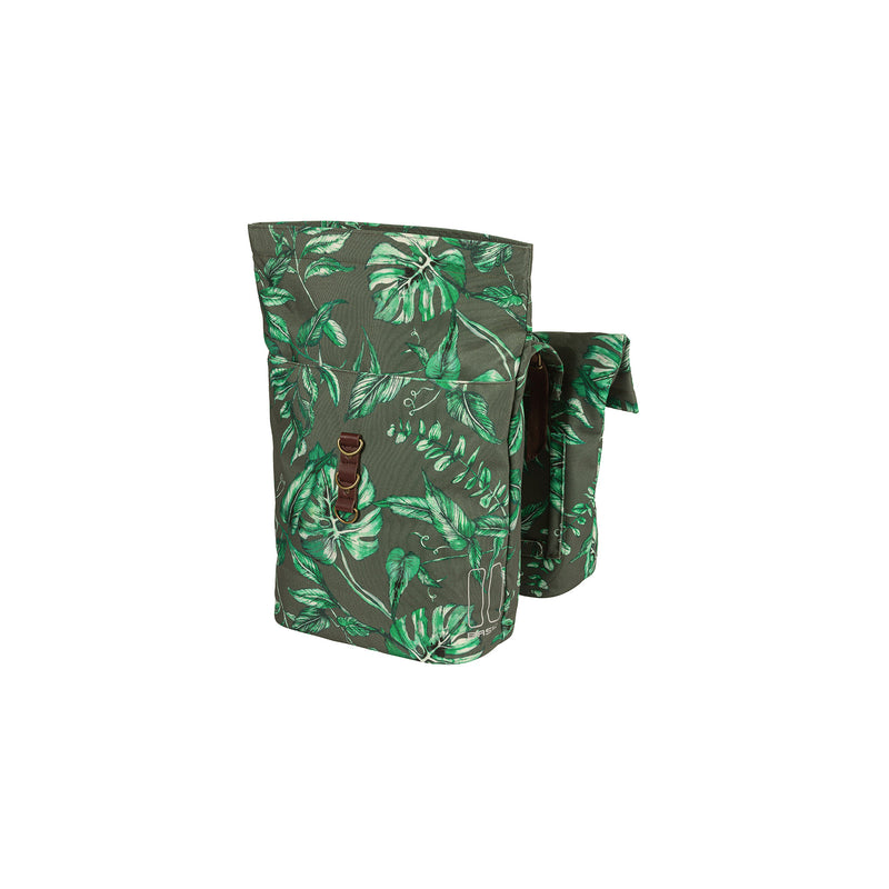 Cargue la imagen en el visor de la galería, Basil Ever-Green dubbele fietstas, gerecycled PET, waterkerende vouwsluiting, vegan leather, 28-32L, thyme groen