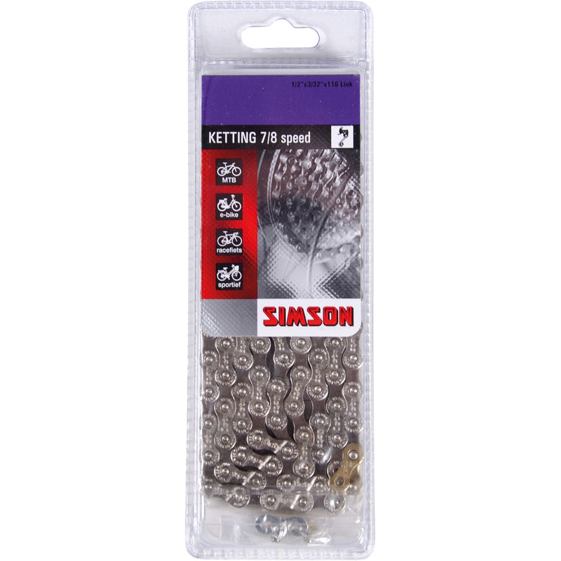 Load image into Gallery viewer, Simson Ketting Derailleur 7 8 - Fietsketting 116 schakels - 7 8 speed - 1 2 x 3 32 - Zwart