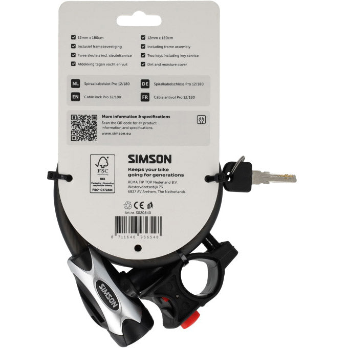Afbeelding laden in galerijviewer, Simson spiraalkabelslot pro size xxl 12mm x 180cm