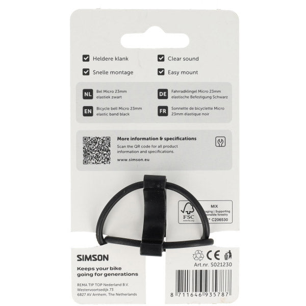 Afbeelding laden in galerijviewer, Simson fietsbel micro 23mm rubber elastiek bevestiging zwart