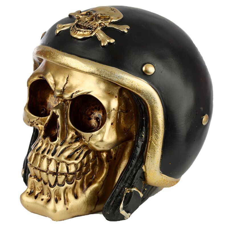 Chargez l'image dans la visionneuse de la galerie, Goud schedel in motorhelm woonaccessoire