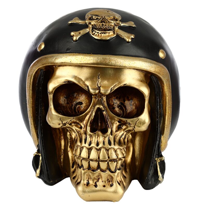 Chargez l'image dans la visionneuse de la galerie, Goud schedel in motorhelm woonaccessoire