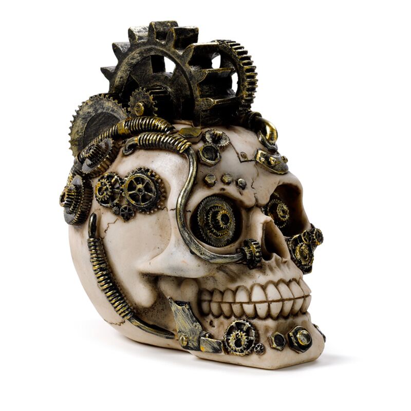 Cargue la imagen en el visor de la galería, Steampunk stijl schedel met tandwielen en veren woonaccessoire