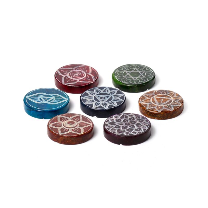 Cargue la imagen en el visor de la galería, Zeepsteen chakra ronde wierookstokjes houder